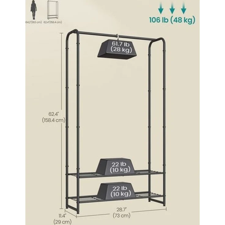Songmics Kleiderständer offener Kleiderschrank, Garderobenständer mit Ablagen – Bild 3