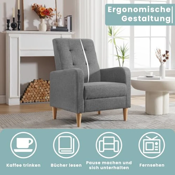 Woltu Ohrensessel (1-St), Relaxsessel mit Massivholzbeinen, Loungesessel modern – Bild 5