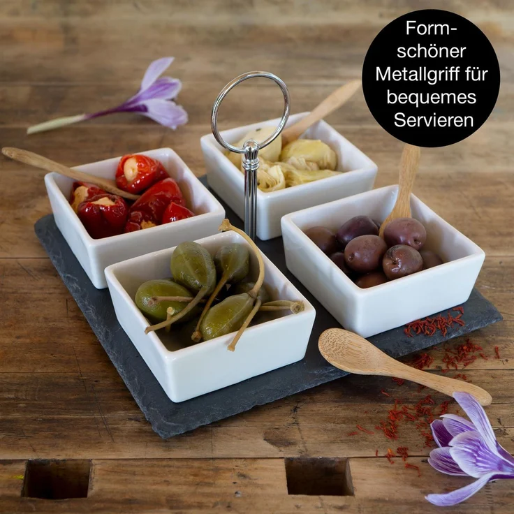 Moritz & Moritz Schieferset Saffron - Schieferplatte mit 4 Eckigen Schalen – Bild 3