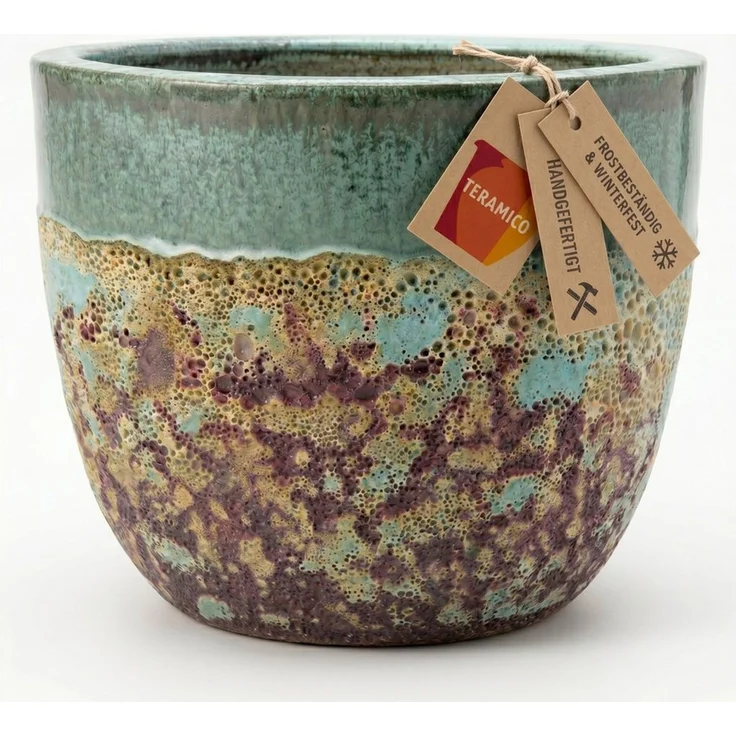 Teramico Blumentopf Pflanztopf Keramik Antik Grün – Ø 21 x 18 cm (1 St), Frostfest, UV-Fest – Bild 1
