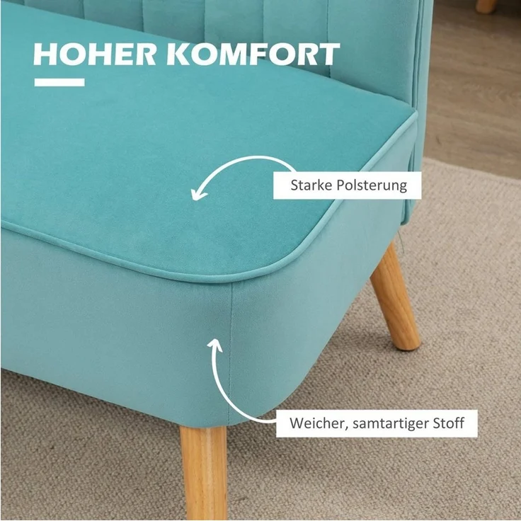 HOMCOM Loveseat Sofa 2 Sitzer mit Samt-Optik (Couch, 1-St, Modern Polstersofa), Grün 117 x 56,5 x 77 cm – Bild 3