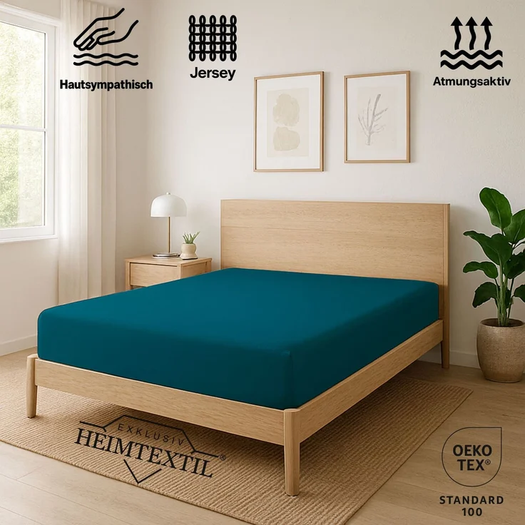 EXKLUSIV HEIMTEXTIL Jersey Spannbettlaken Premium 70 x 140 cm Petrol 100% Baumwolle Öko - Tex Zertifiziert Bed-Sheet Bettlaken Spannbetttuch Topper Leinentuch – Bild 2