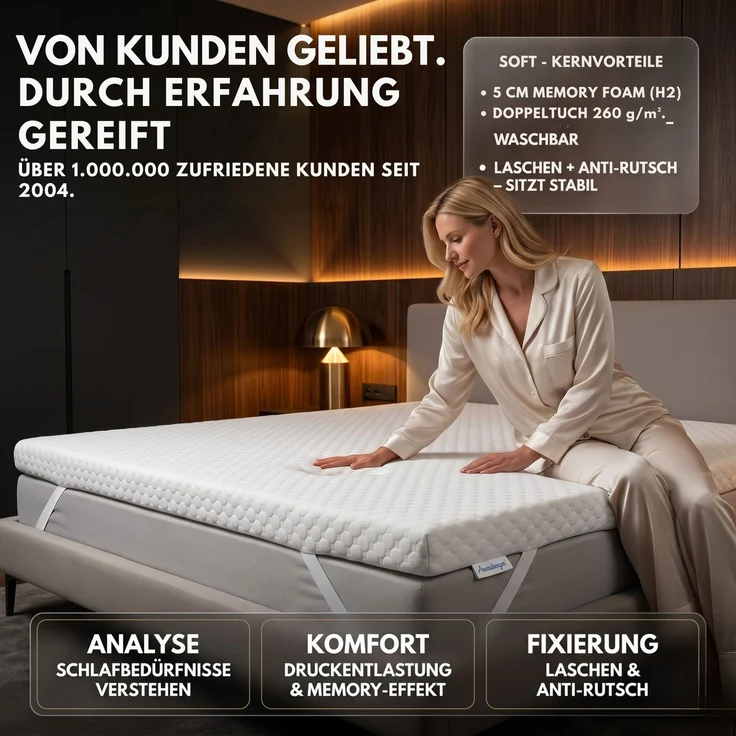 Topper SOFT 90x200cm, Memory Foam Matratzentopper, waschbarer Bezug, geeignet für Federkern & Schaumstoff Matratzen, H2, Matratzenauflage Höhe 5cm – Bild 2