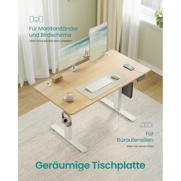 SONGMICS Höhenverstellbarer Schreibtisch elektrisch, 120x60 cm, Memory-Funktion mit 4 Höhen, USB-C-Anschluss, goldeichenfarben LSD132YA01 – Bild 6