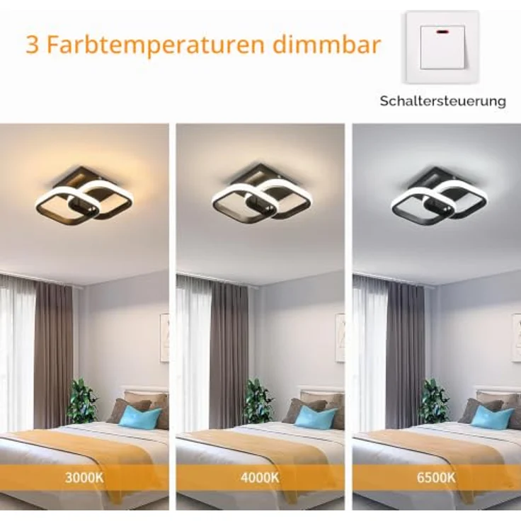 Goeco LED Deckenleuchte Innen 22W 3000K/4500K/6500K, Schwarz – Bild 2