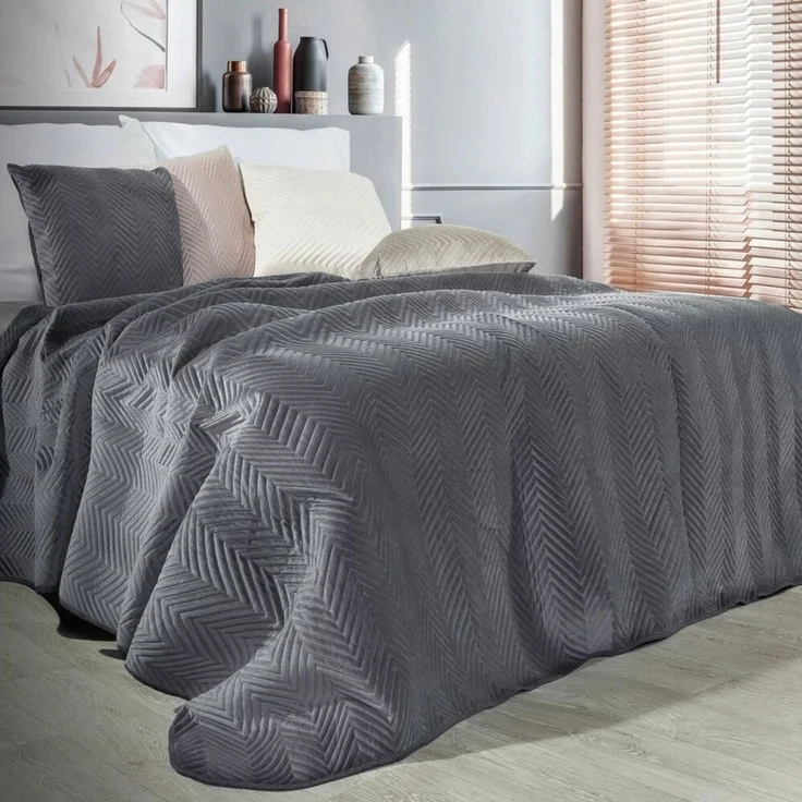 Tagesdecke Velours Samtdecke Gesteppt Steppdecke Klassische Decke SOFIA graphit 170X210 cm – Bild 5
