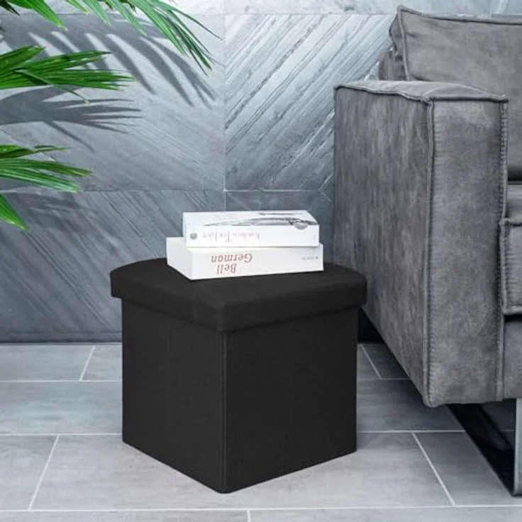 Intirilife Sitzhocker (Sitzwürfel mit Stauraum 30x30x30 cm in PIANO SCHWARZ - Fußablage), Faltbare Sitzhocker - aus Stoff mit Mulden - Aufbewahrungsbox Truhe – Bild 7