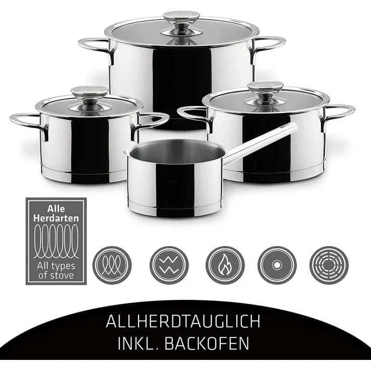 Berndes Kochtopfset Millesima 4-tlg. mit Glasdeckeln, Töpfe, Stieltopf, Edelstahl, Silber, 066105 – Bild 5