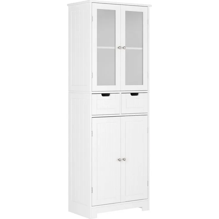 HOMECHO Hochschrank Badezimmerschrank Badschrank mit 4 Türen 2 Schubladen Weiß