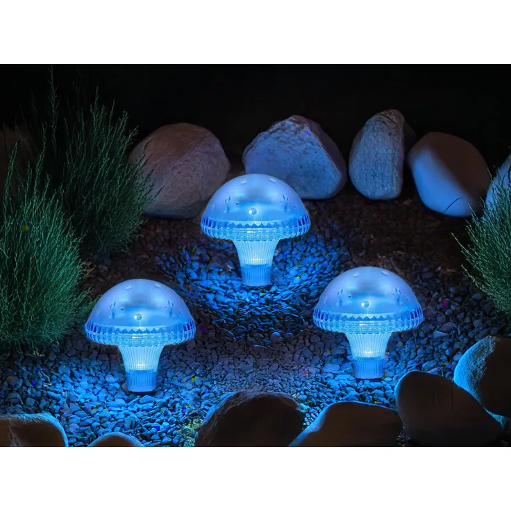 3-er Set LED Solarleuchten, Blau mit Erdspieß Höhe 27,5 cm