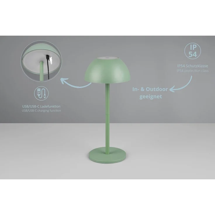 lightling LED Tischleuchte Robert, Touchfunktion, LED fest integriert, Warmweiß, 4 fach Touch, Akkubetrieb, USB-C, Outdoor geeignet, pistaziengrün – Bild 3