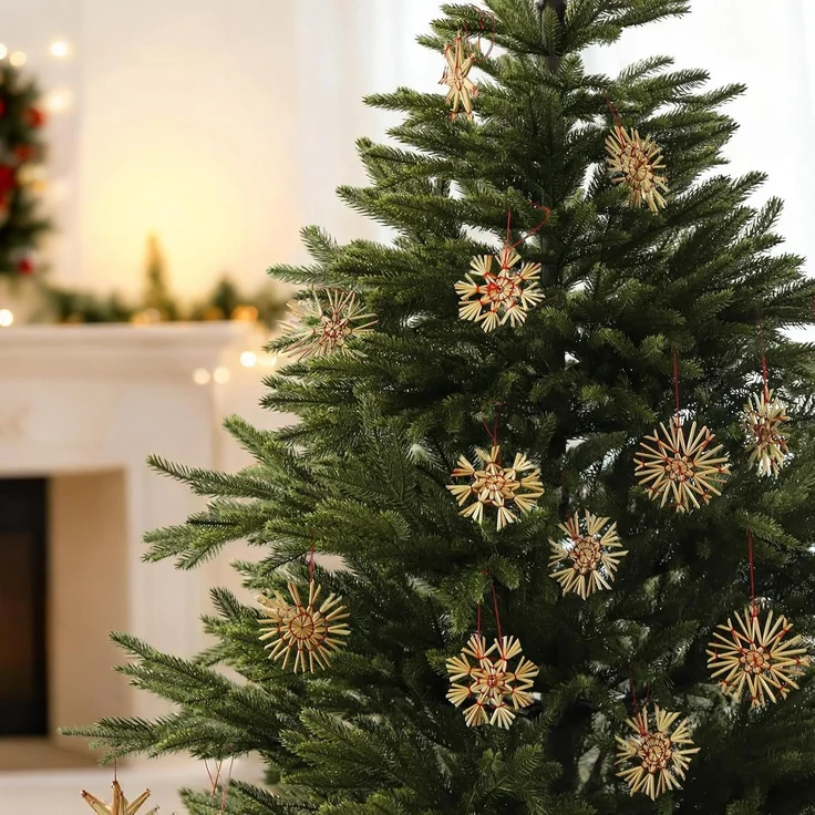SALCAR 24-teiliges WeihnachtsbaumSchmuck aus Stroh, Strohsterne Set, Natürlicher Stroh Anhänger für Weihnachtsdekoration, handgemachter natürlicher Schmuck für Christbäume – Bild 6