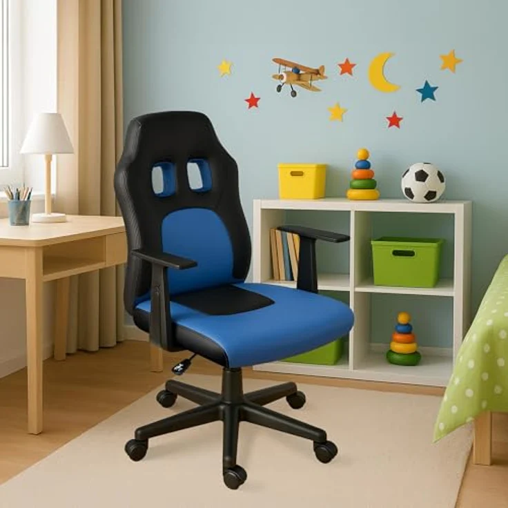CLP Schreibtischstuhl Fun für Kinder Kunstlederbezug Armlehnen abnehmbar,schwarz/blau – Bild 3