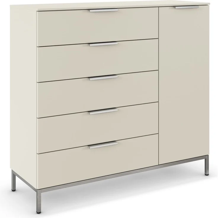 Rauch Möbel Flipp, Nachttisch für Schlafzimmer, Kinderzimmer, Wohnzimmer, Flur, Garderobe, 1-türig, 5 Schubladen, mit Softclose-Funktion, Griffe und Metallkufe Chrom, Farbe Beige, Breite 120 cm – Bild 1