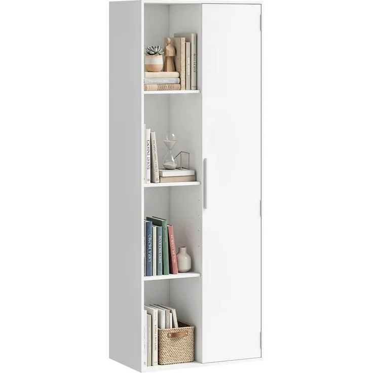 MELAYR, 4-stöckiges Bücherregal mit verstellbaren Regalböden, 60 x 35 x 160 cm, Weiß