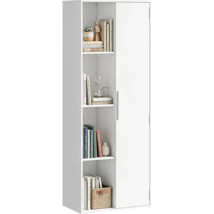 MELAYR, 4-stöckiges Bücherregal mit verstellbaren Regalböden, 60 x 35 x 160 cm, Weiß – Bild 1