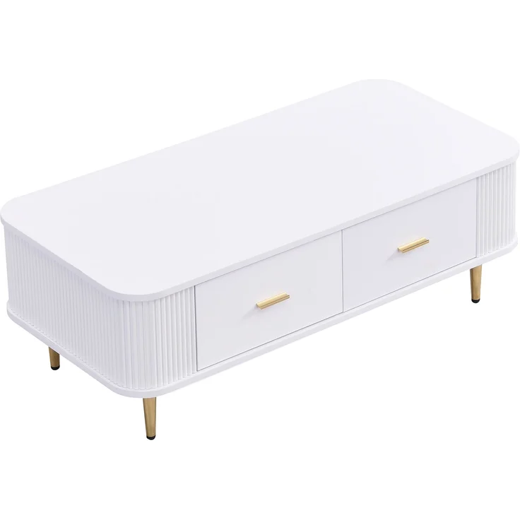 Couchtisch MDF mit 4 Schubladen & abgerundeten Kanten, 105x51x38 cm, Weiß – Bild 6