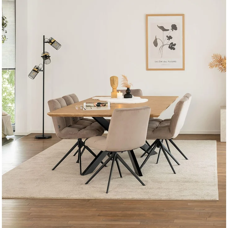 HOME DELUXE Essgruppe Eckig AVENCIA inkl. Sternfuß - 200 x 120 cm Fishbone Oak 6 Stühle Hellbraun – Bild 1