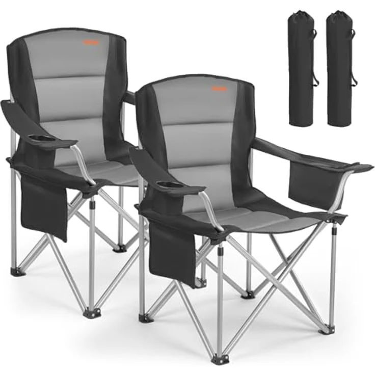 VEVOR 2 x Campingstühle (Übergroß) Faltstühle 204 kg Belastbar, Anglerstühle mit Gepolsterter Rückenlehne & Armlehnen, Klappstühel mit Getränkehalter & Seitentasche, für Outdoor-Aktivitäten Angeln – Bild 2