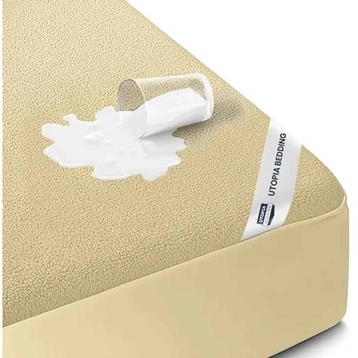 Utopia Bedding Wasserdichter Matratzenschoner, Queen-Size-Größe, Premium-Frottee-Matratzenbezug, 200 g/m², atmungsaktiv, Spannbetttuch mit dehnbaren Taschen (Beige) – Bild 1