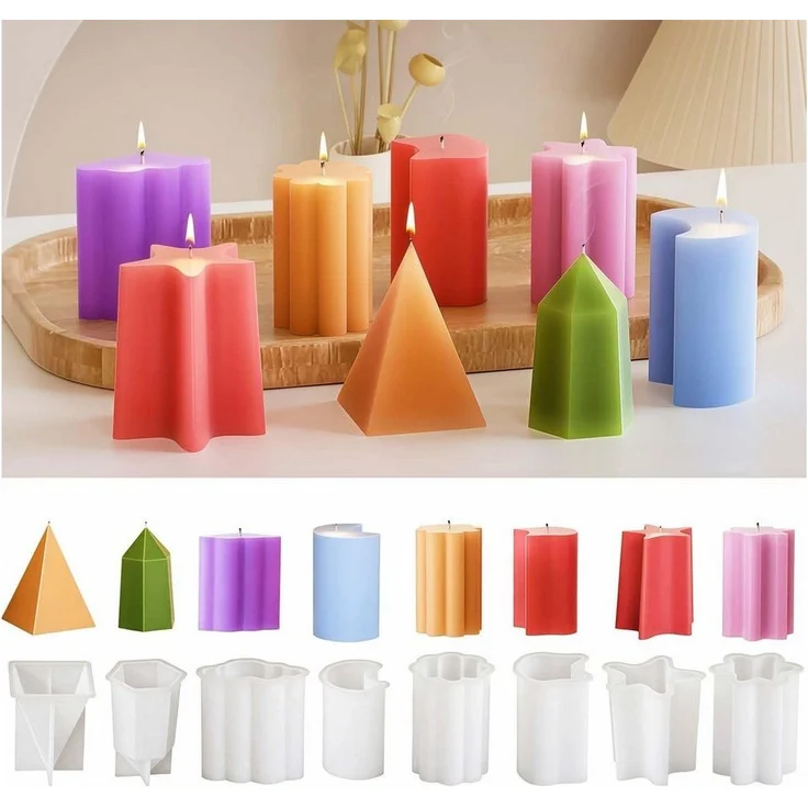 FOUORTUNATE-BEE Silikonform 8er Set Silikon Kerzenformen, geometrische Gussformen, Kerzengießformen für Stumpen- & Duftkerzen, weiß – Bild 5