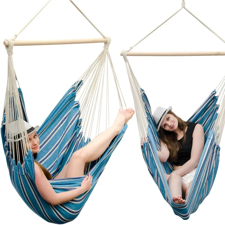 XXL Hängesessel Relaxsessel 185x130cm bis 150kg mit blauen Streifen – Bild 6