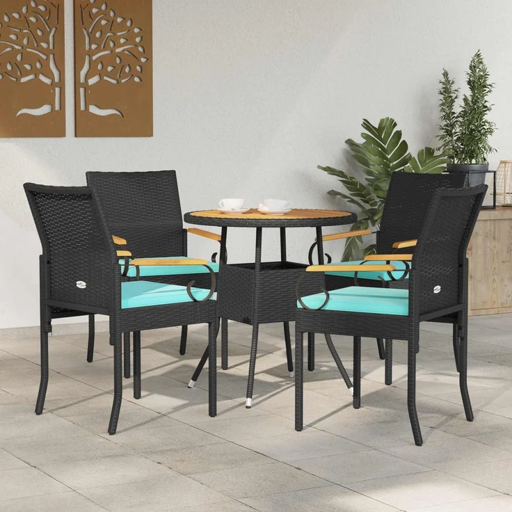 vidaXL Gartenstühle 4 Stk. Schwarz und Türkis Poly-Rattan und Akazie 42025889 – Bild 1
