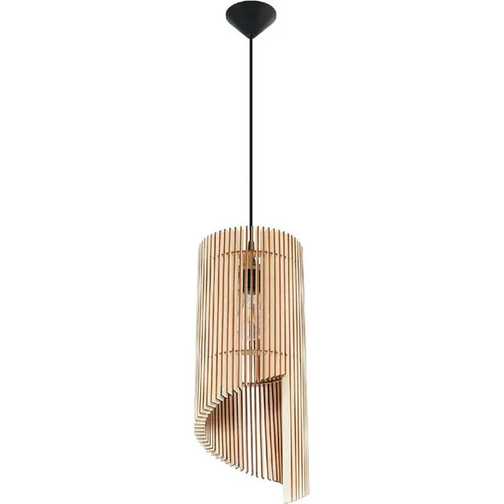 Pendelleuchte, Holz, Lamellen, offener Schirm, H 100 cm