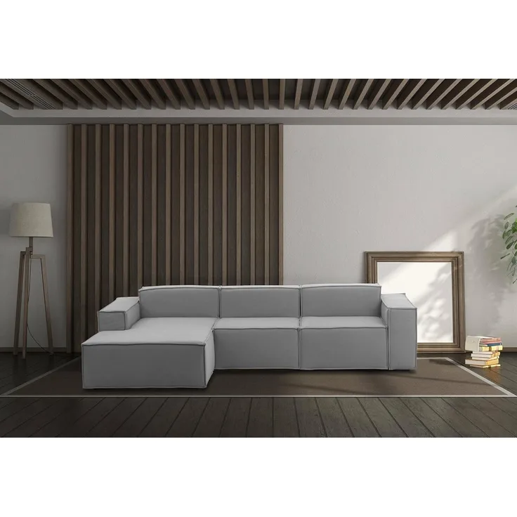 Talamo Italia - Sofa mit Halbinsel Jessica, Modulares Sofa mit linker Halbinsel, Modernes Stoffsofa, 100 % Made in Italy, 300 x 170 x 70 cm, Grau