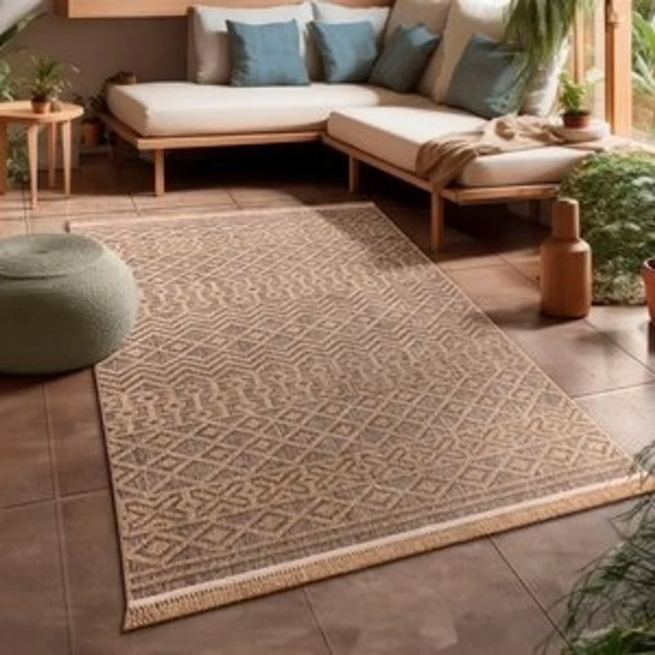 Paco Home Teppich Cologne 495, rechteckig, Höhe: 11 mm, Flachgewebe, meliert, Rauten Motiv, mit Fransen, Outdoor geeignet – Bild 6
