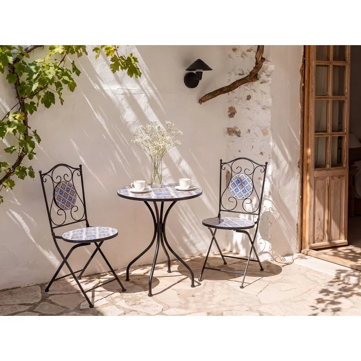 Bistro Set SIPONTO Metall Weiß Blau – Bild 3