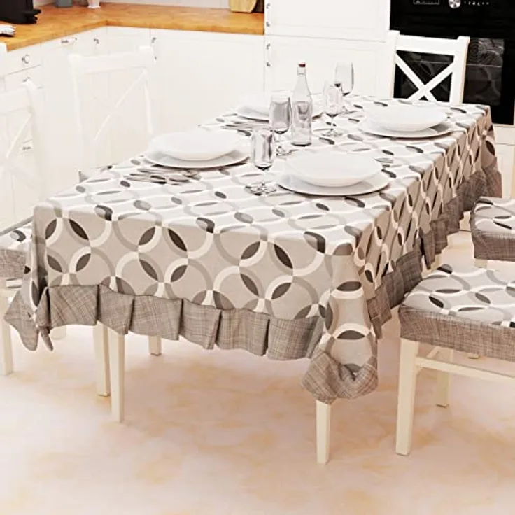 PETTI Artigiani Italiani Tischdecke, Kunststoff-Tischdecke mit Rüschen, Tischdecke, wasserdichte Outdoor-Tischdecke in Baumwolle, graues Kreis-Design, X6-Sitzer (140 x 180 cm), 100% Made in Italy