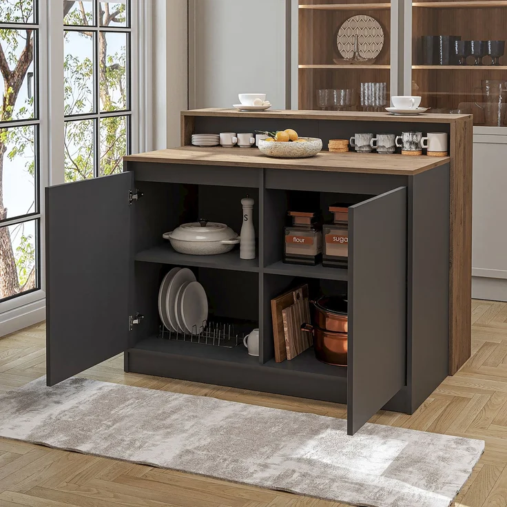Roomart Kücheninsel CORTADO – Bartisch & Küchentisch mit Stauraum – 120×100×80 cm – Modernes Design • Anthrazit-Eiche – Bild 4