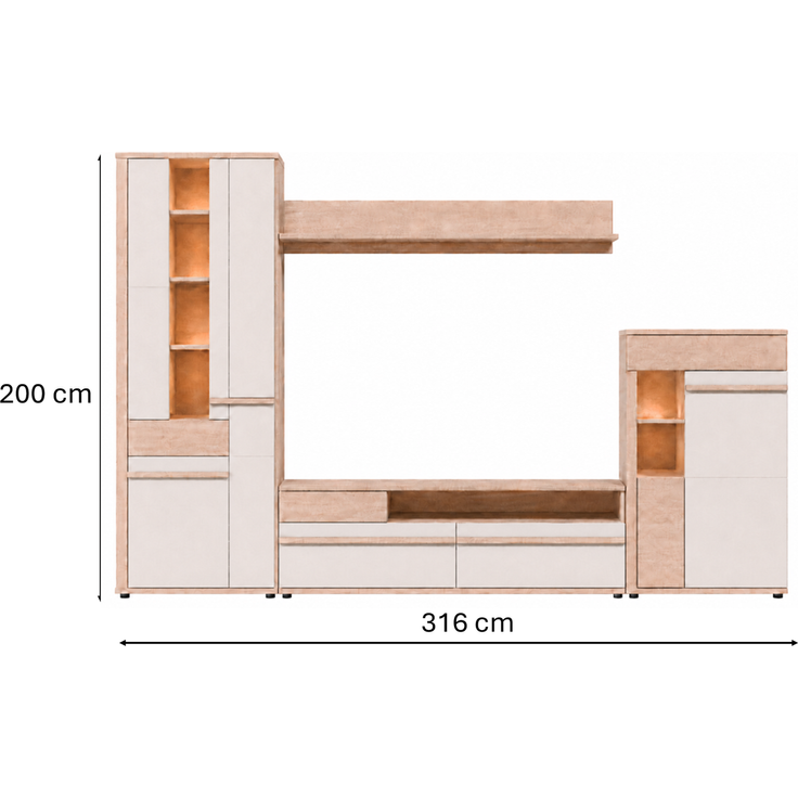 OSLO Wohnwand Set A 4-teilig, Cashmere/Riva, Breite 316 cm – Bild 6