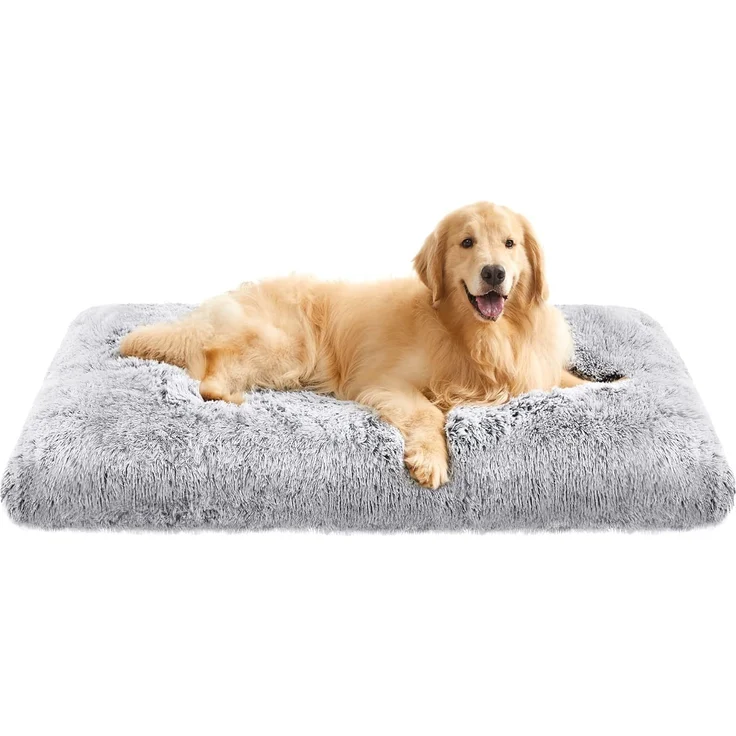 Feandrea Hundebett, Hundekissen, Flauschige Hundematte, Langer Plüsch, 122x74 cm, weiche Polsterung, waschbar, multifunktional, Ombré-Grau PGW204G01 – Bild 1