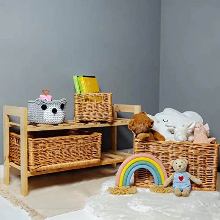 Creative Home Holzkiste Weidenkorb Aufbewahrungskorb, Handgeflochten, Haltbar (1 St), Korb Geflochten Naturkorb mit Griffen Aufbewahrung – Bild 7