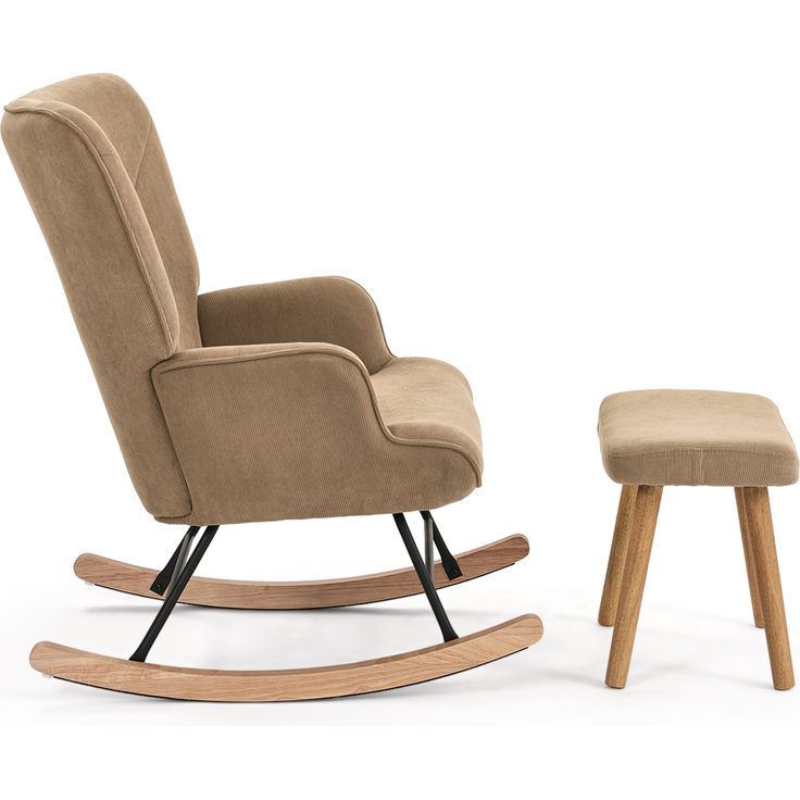 GOEURVANT 5006 Schaukelstuhl mit Hocker (Relaxsessel, Ohrensessel), Feincord - Camel – Bild 3