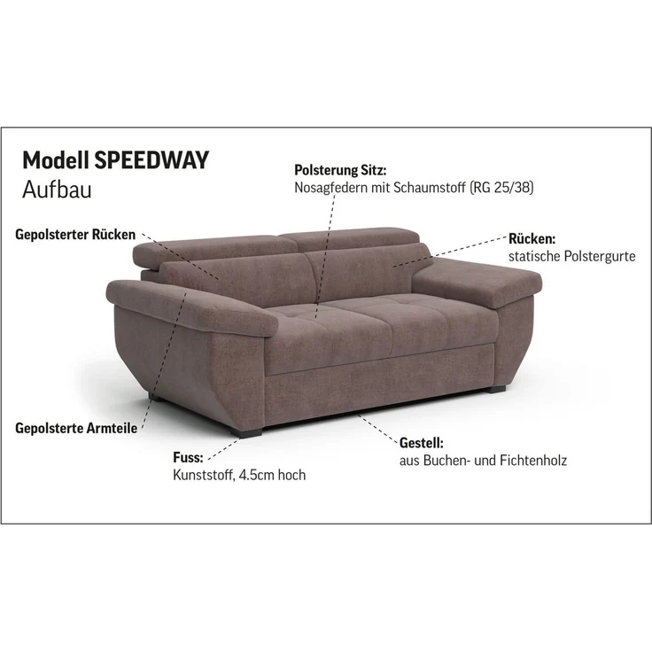 COTTA 2-Sitzer Speedway, Big-Sofa mit Kopfteilverstellung – Bild 3
