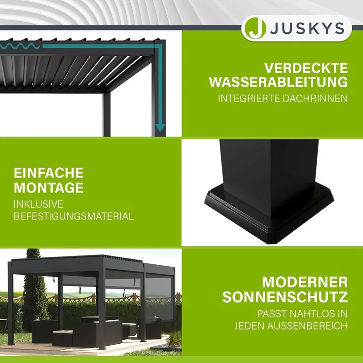 Juskys Lamellendach Tahiti 3x5,9 m inkl. Seitenwand 3 m in Anthrazit - Terrassenüberdachung stabil & wetterfest - Überdachung für Garten & Terrasse – Bild 3
