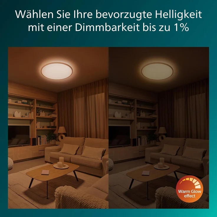 Philips Superslim Deckenleuchte inkl. Fernbedienung, 5 voreingestellte Lichtszenen, stufenloses Dimmen bis zu 1%, einfache Steuerung& Installation, schlankes Design, 29,1 cm, 16 W, rund, weiß – Bild 6