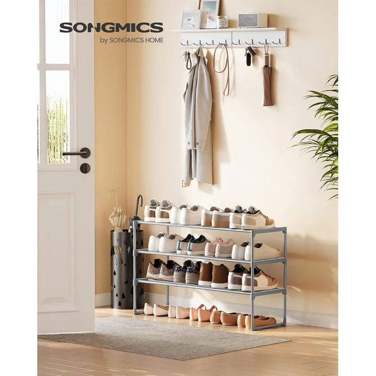 Songmics Schuhregal mit 3 Ebenen, Schuhständer aus Metall, Schuhaufbewahrung, Schuh-Organizer für 12-15 Paar Schuhe, stapelbar, für Flur, Wohnzimmer, Schlafzimmer, 30 x 92 x 55 cm, grau LSA303G01 – Bild 2