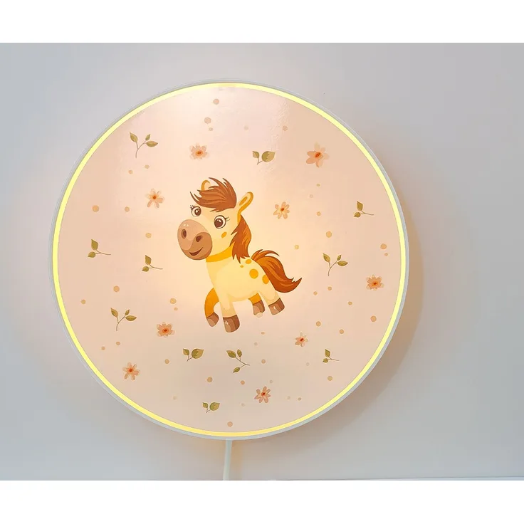 Kinderzimmer Wandlampe Pony Ø 25cm mit Schalter, Kabel, Stecker & E14 LED