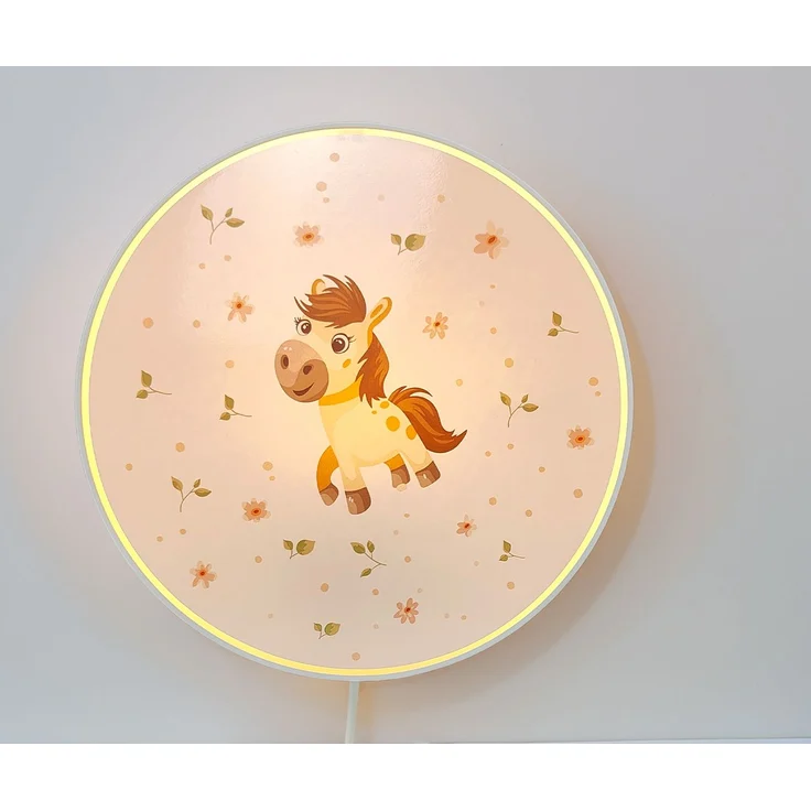 Kinderzimmer Wandlampe Pony Ø 25cm mit Schalter, Kabel, Stecker & E14 LED – Bild 1