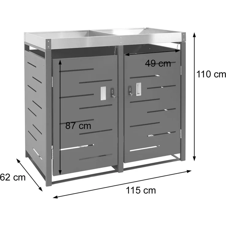 2er-Mülltonnenverkleidung HWC-H40b, Mülltonnenbox, Pflanzkasten Edelstahl-Metall-Kombi 39kg 110x115x62cm erweiterbar – Bild 3