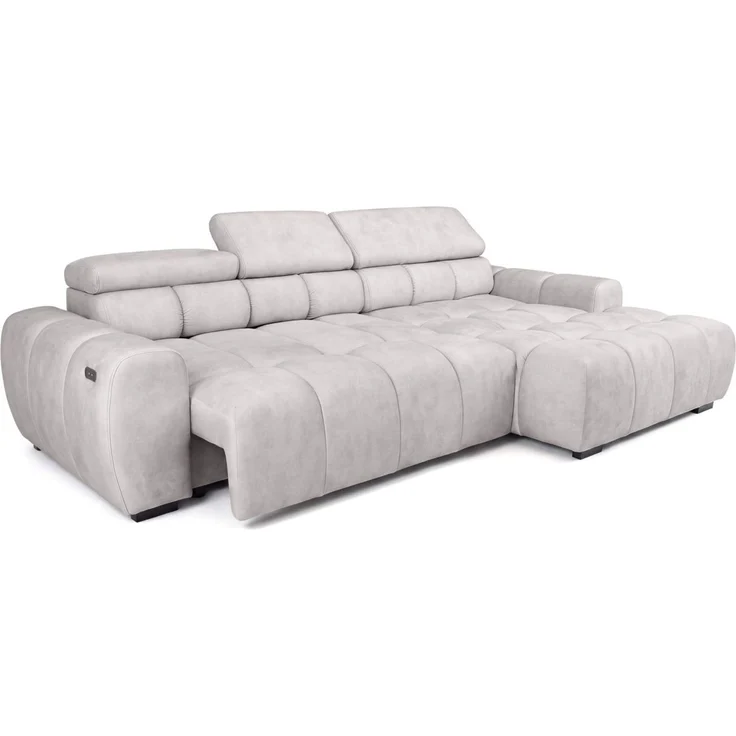 Ecksofa Schlafsofa VELUNIO RELAX in Stoff Salvador Hellgrau Ottomane Rechts – Bild 3