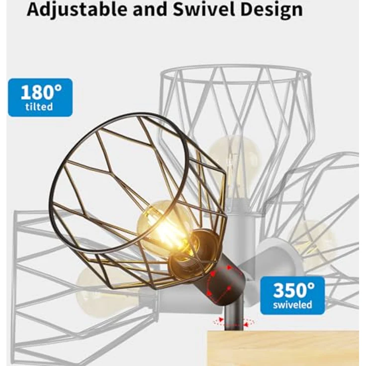 LVWIT E14 Deckenlampe 3 Flammig LED Deckenleuchte Deckenstrahler Schwenkbar 350° Holz LED Deckenspots Schwarz Küchenlampe Wohnzimmer, Flurlampe Modern für Flur, Küche, Schlafzimmer – Bild 4