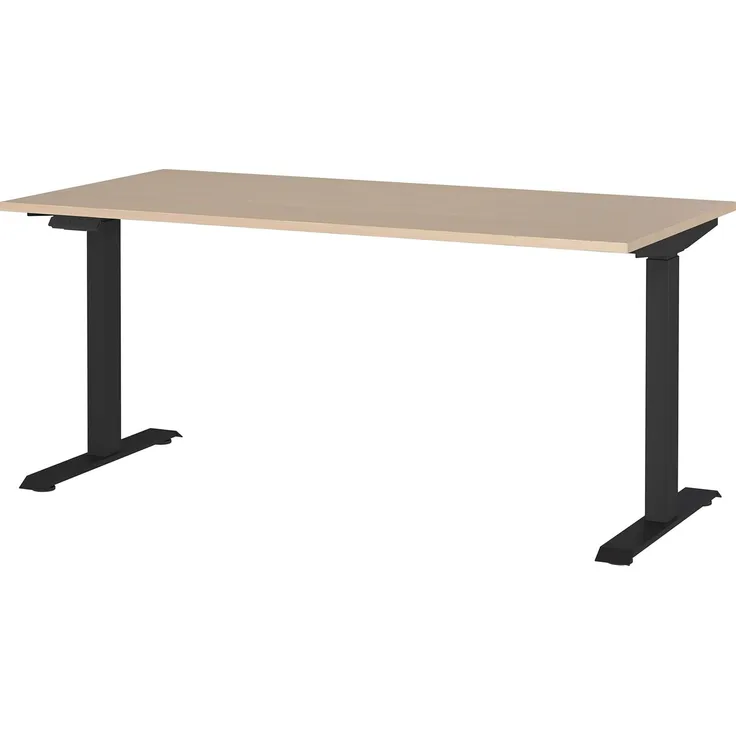 Germania Schreibtisch 7908-665, in Lindberg-Eiche-Nb./Schwarz, EL. höhenverstellbar, 160 x 120 x 80 cm (BxHxT)
