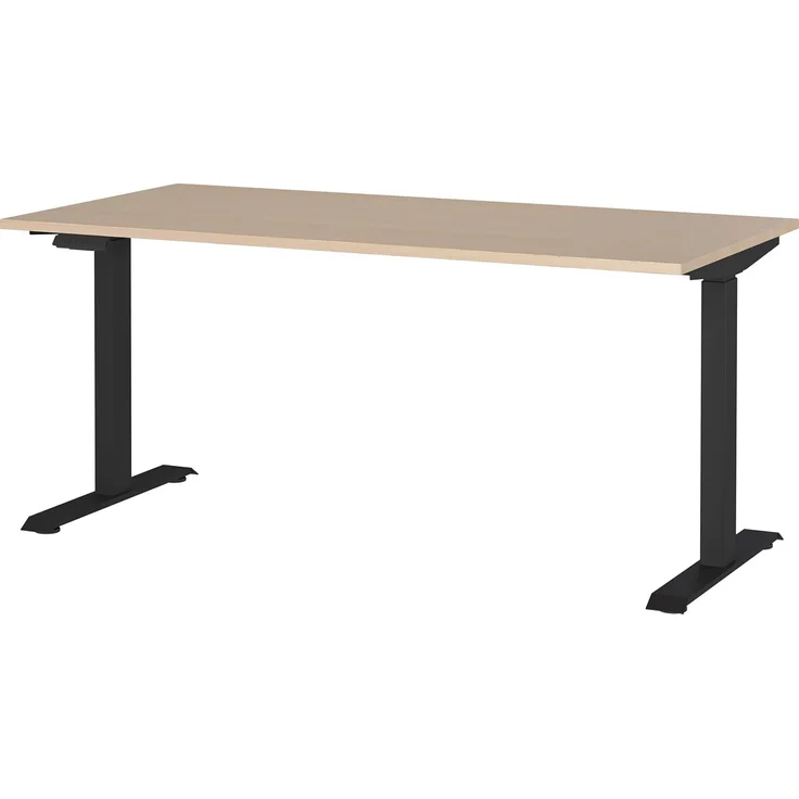 Germania Schreibtisch 7908-665, in Lindberg-Eiche-Nb./Schwarz, EL. höhenverstellbar, 160 x 120 x 80 cm (BxHxT)