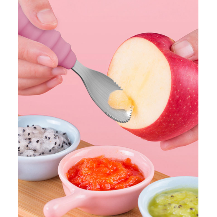 ABC Apfelmus-Schaberlöffel, Baby- und Kleinkind-Essbesteck, weicher Silikonlöffel – rosa – Bild 2