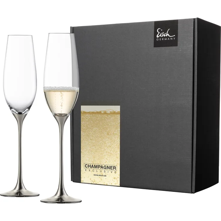 Eisch CHAMPAGNER EXKLUSIV Sektglas platin 2er Set im Geschenkkarton